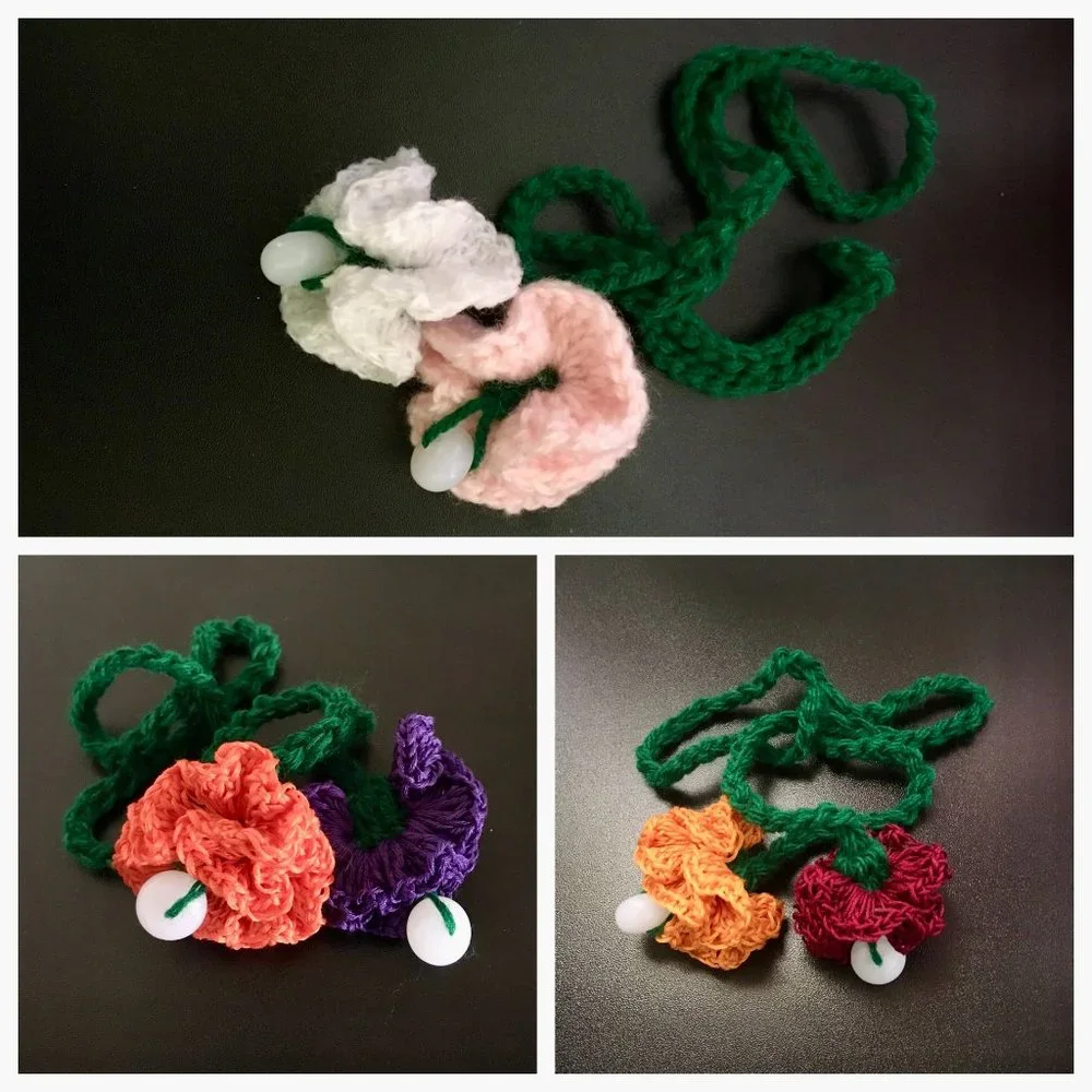 3 Handmade Flowers, crochet centerpiece decor
